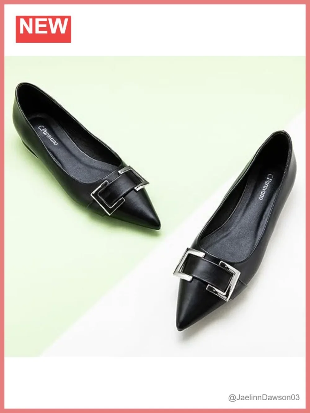 Women's Pointed Toe Ballet Flats with Buckle, Lambskin Leather Lining, Memory